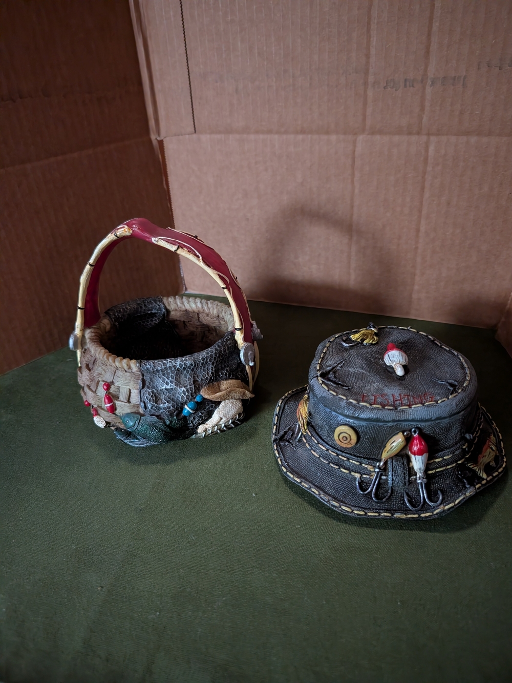 Decorative Fishing Hat and Basket Set - Charcoal